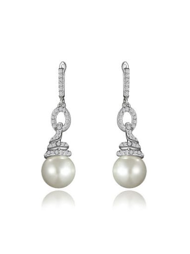 Elegant Platinum Plated Artificial Pearl Drop Earrings