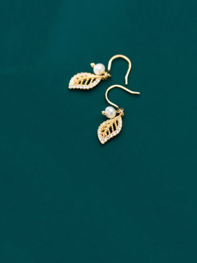 925 Sterling Silver With Gold Plated Personality Leaf Hook Earrings