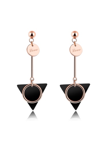Fashion Black Triangle Hollow Round Titanium Drop Earrings