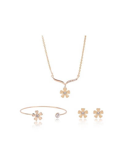 2018 Alloy Imitation-gold Plated Fashion Artificial Stones Flower Three Pieces Jewelry Set