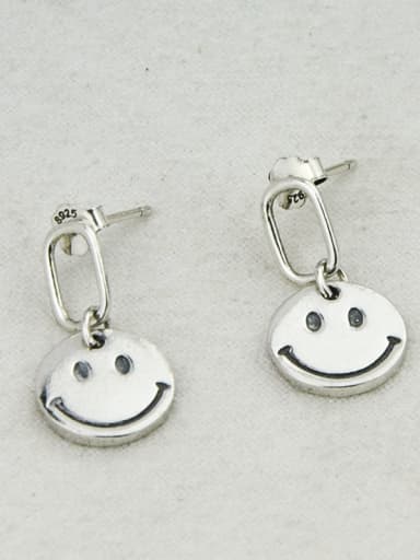 Vintage Sterling Silver With Antique Silver Plated Simplistic Retro Smiley  Drop Earrings