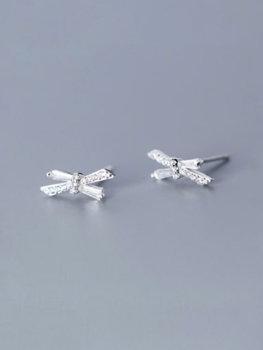 925 Sterling Silver With Silver Plated Simplistic Bowknot Stud Earrings