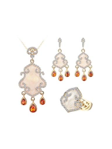 Retro style Shell Champagne Crystals White Rhinestones Alloy Three Pieces Jewelry Set