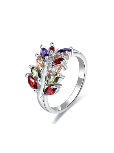 Personality Multi-color Leaf Shaped Zircon Ring