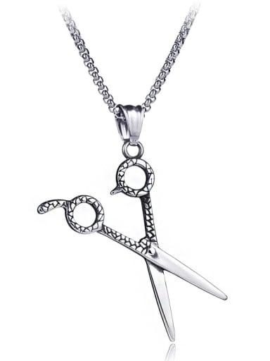 Stainless Steel With Antique Silver Plated Personality scissor Necklaces