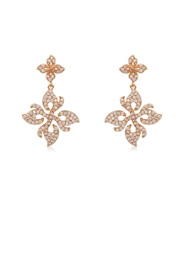 Copper With Cubic Zirconia Simplistic Flower Drop Earrings