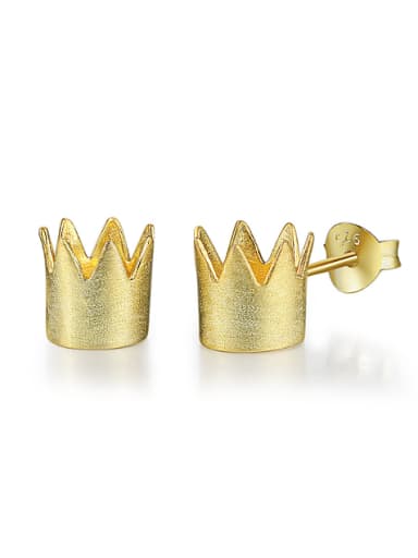 925 Sterling Silver Gold Plated Tiny Crown Stud Earrings