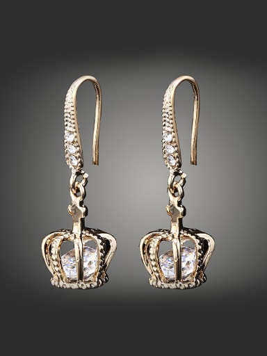 Fashion Cubic Zircon Crown Gold Plated Copper Earrings