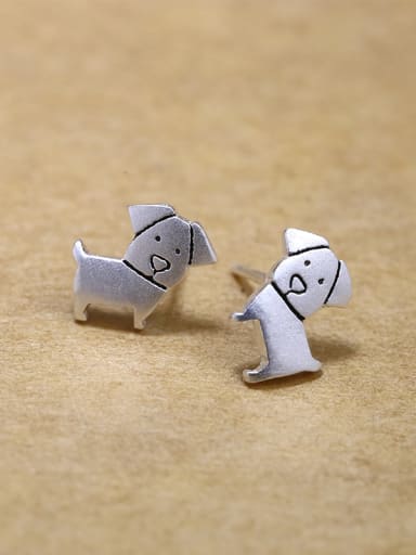 Tiny Cute Dog 925 Silver Stud Earrings