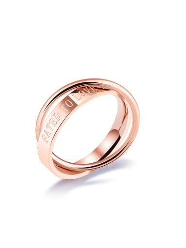 Simple Letter-etched Rose Gold Plated Double Ring