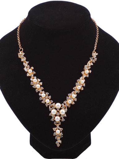 Fashion Elegant Gold Plated Imitation Pearls Rhinestones Necklace