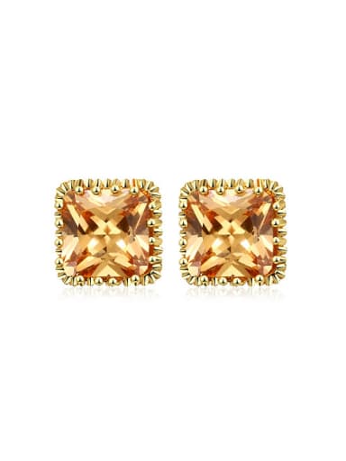 Champagne Square Shaped Zircon Stud Earrings