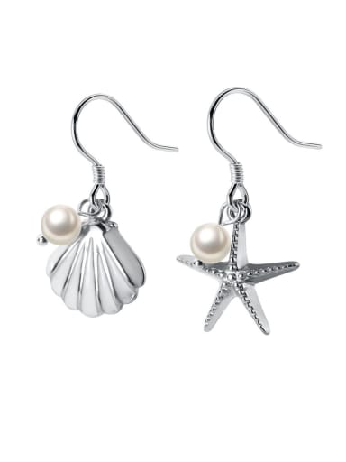 925 Sterling Silver With Artificial Pearl Fashion Starfish seashell Hook Earrings