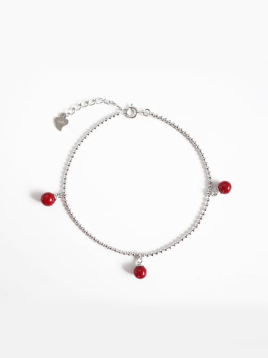 Simple Red Beads Silver Anklet