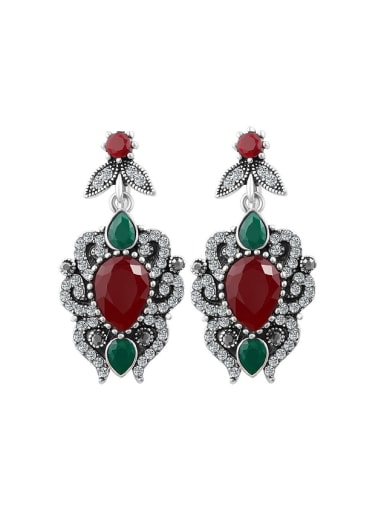 Retro style Resin stones White Crystals Noble Alloy Earrings