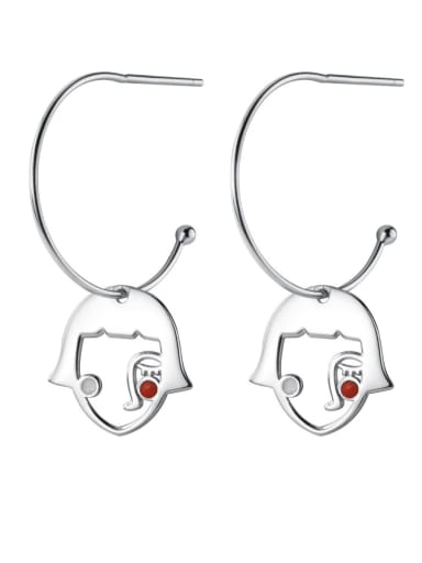 925 Sterling Silver With Platinum Plated Simplistic  Human head Hook Earrings