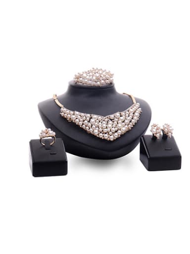 Alloy Imitation-gold Plated Fashion Artificial Pearls and Rhinestones Four Pieces Jewelry Set