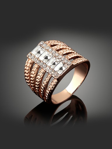 Fashion Rose Gold Plated Square Crystals Alloy Ring