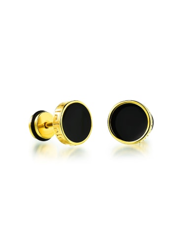 Fashion Tiny Black Round Titanium Stud Earrings