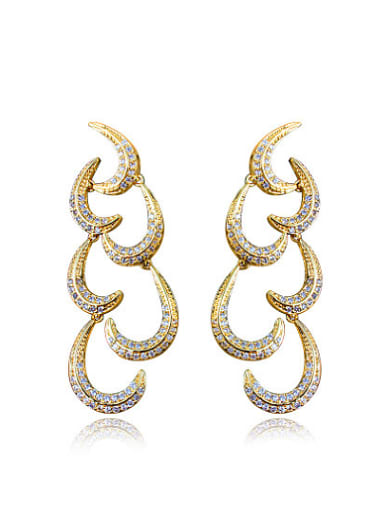 Women 18K Gold Plated Moon Shaped Zircon Drop Earrings
