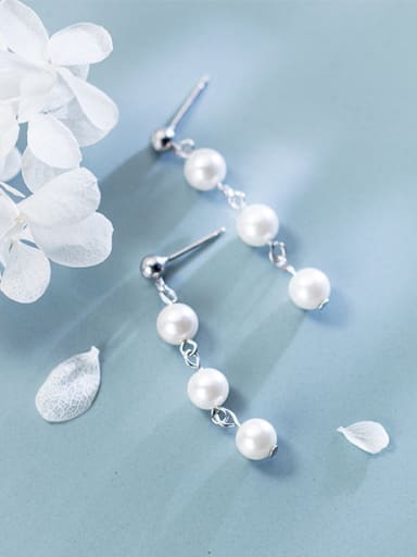 Pure silver imitation pearl string style earrings