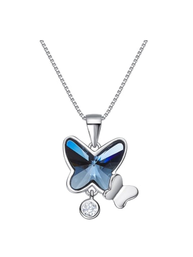 Fashion Blue Butterfly austrian Crystal 925 Silver Necklace