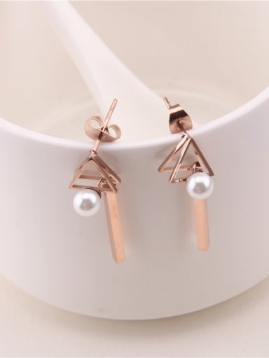 Rose Gold Triangle Artificial Pearl Earrings