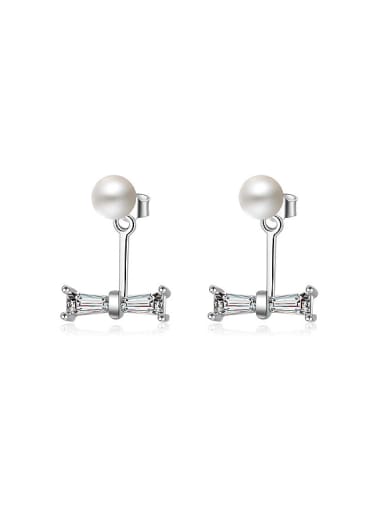Simple Little Zirconias Bowknot Imitation Pearl Stud Earrings