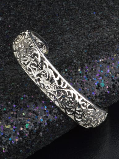 Fashion Hollow Flowery Silver Plated Copper Opening Bangle