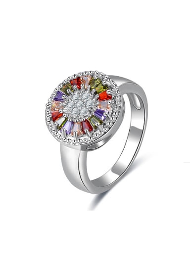 High Quality Colorful Zircons Round Shaped Copper Ring