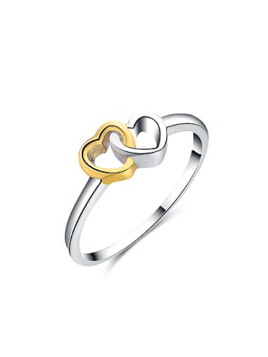 Double Color 925 Silver Heart Shaped Ring