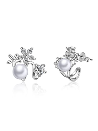 Fashion Little Zirconias Flowers Imitation Pearl Stud Earrings