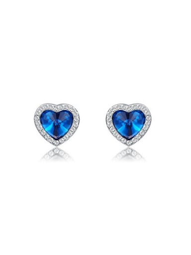 High-grade Blue Austria Crystal Heart Shaped Stud Earrings
