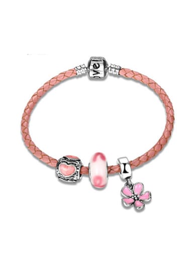 Pink Flower Shaped Artificial Leather Enamel Bracelet