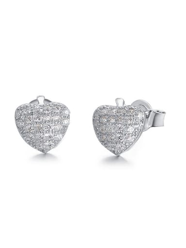 Tiny Cubic Zirconias-covered Heart 925 Silver Stud Earrings