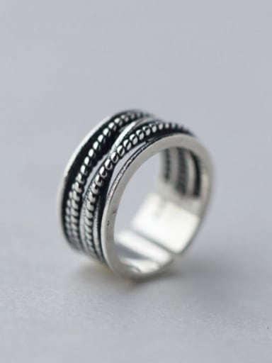 S925 silver retro twist lines opening band ring