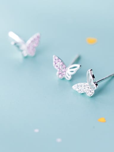 925 Sterling Silver With Cubic Zirconia  Cute Butterfly Stud Earrings