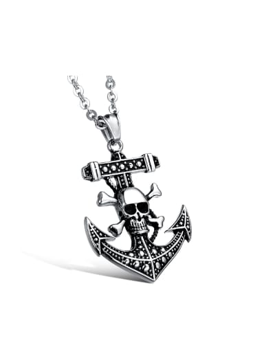 Punk style Ship Anchor Skull Titanium Necklace