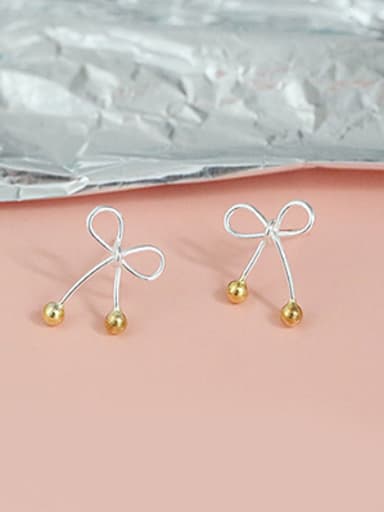 Bowknot Gold Plated Beads Stud Earrings