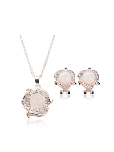 Alloy Rose Gold Plated Fashion Rhinestones and Opal Flower-shaped Two Pieces Jewelry Set