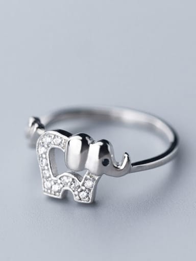 925 Sterling Silver With Platinum Plated Cute Elephant Free Size Rings