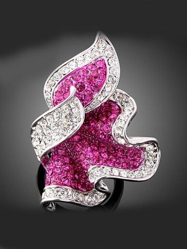 Fashion Exaggerated Rhinestone-covered Leaf Alloy Ring