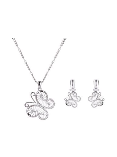 Alloy White Gold Plated Fashion Rhinestones Butterfly Two Pieces Jewelry Set