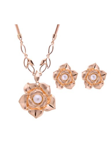 Alloy Rose Gold Plated Fashion Artificial Stones Flower Two Pieces Jewelry Set