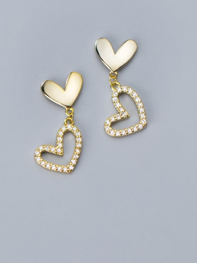 925 Sterling Silver With Cubic Zirconia  Cute Heart Stud Earrings