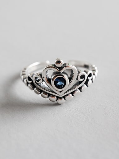 Sterling silver retro hollow heart free size ring