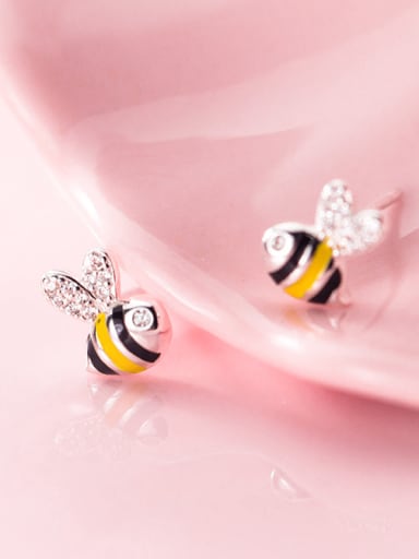 925 Sterling Silver With Silver Plated Cute Bee Stud Earrings
