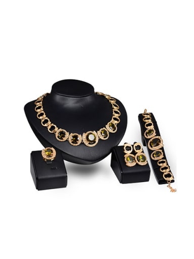 Alloy Imitation-gold Plated Fashion Green Stones Four Pieces Jewelry Set