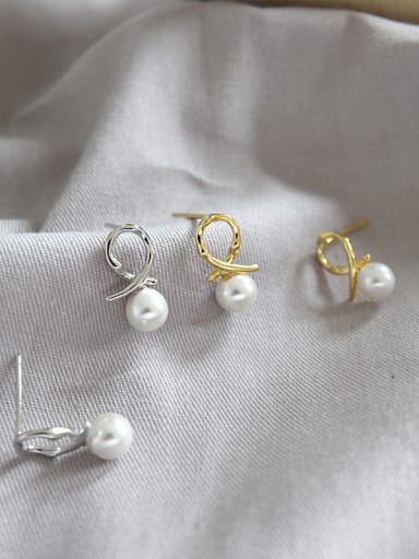 Sterling silver knot imitation pearl Mini earrings