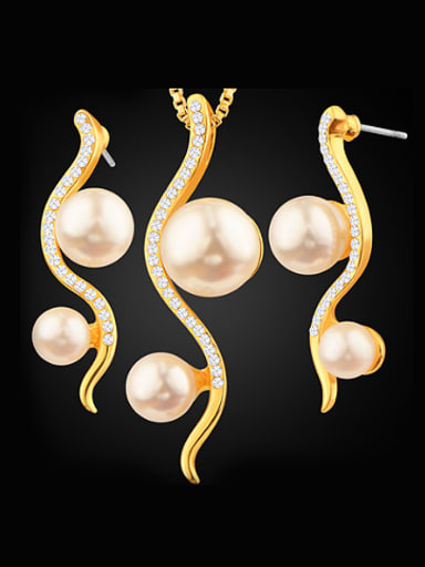 custom 18K Artificial Pearls Rhinestones Two Pieces Jewelry Set